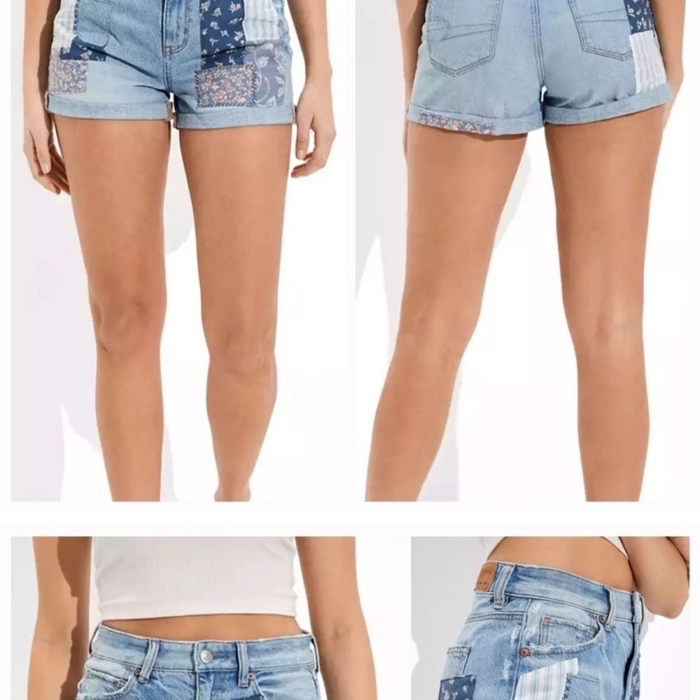 4/$25 American Eagle Outfitters Women's Blue Patchwork Denim Shorts - Picture 8 of 9
